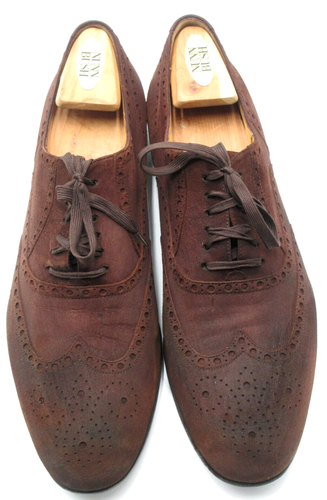 Men's Gucci Distressed Dark Brown Suede Wingtips Size 43 EUR, 10 UK, 10.5 D USA - Picture 2 of 11