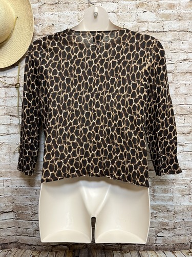 Cárdigan Suéter Chicos Marrón Estampado Animal Mezcla de Lino Cuentas Talla 3 = L = 14 - Imagen 5 de 6