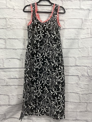 Tommy Bahama Dress Women’s Large Black White Sleeveless Pink Floral EUC