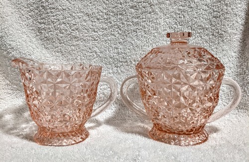 Jeanette Pink Holiday Buttons & Bows Creamer & Covered Sugar 1940's - Picture 2 of 8