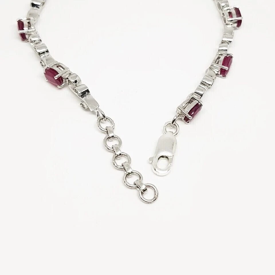 Simulated Pink Ruby 4.0Ct Oval Cut Women's Tennis Bracelet 14K White Gold Plated - Image 2 of 4