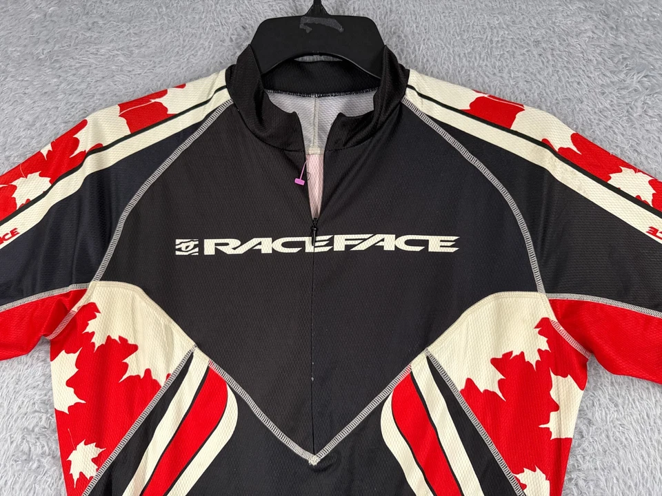 Race Face Cycling Jersey Adult Medium Black Red 1/2 Zip Pockets READ ME Canada - Image 4 of 4