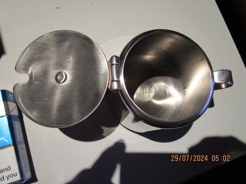 MILITARY COLLECTABLE VINTAGE SUGAR BOWL ,STAINLESS STEEL ,COAT OF ARMS ,USED G C - Picture 4 of 4