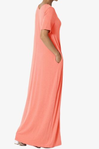 TheMogan S~3X Casual V-Neck Short Sleeve Loose Fit Long Maxi Dress with Pockets - Picture 21 of 92