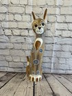 50cm Light Brown Flower Wooden Shabby Cat Statue Ornament Fair Trade Handcarved