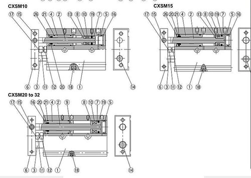 CXSM20x10/15/20/25/30~200mm Pneumatic Dual Rod Cylinder Double Acting SMC Type - Picture 4 of 20