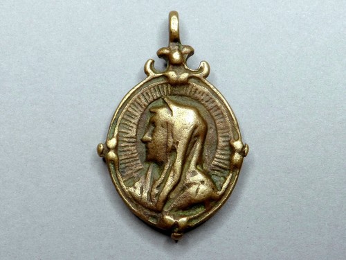 Saint Virgin Mary, Christ. Antique 18th, Religious French Pendant. Large Medal. - Picture 7 of 11