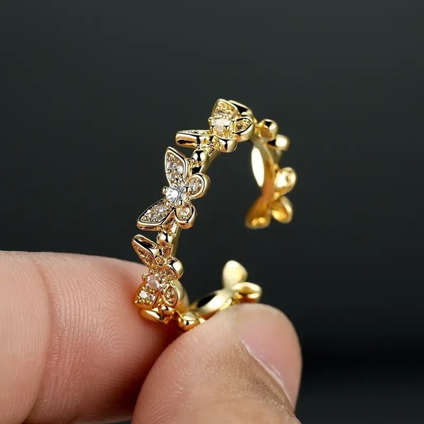 Alternate view of 18k Gold Plated Butterfly Rings Shiny Cubic Adjustable Finger Ring
