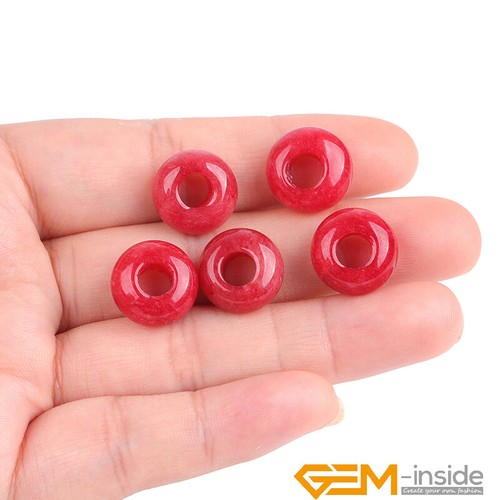 Natural Assorted Gemstone Rondelle Donuts Spacer Big Hole Beads 14mm 10Pcs AU - Foto 35 di 109