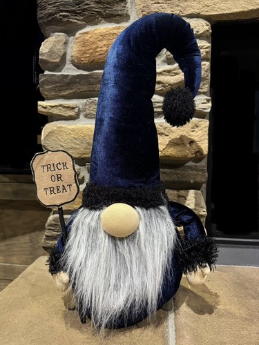 33" Halloween Trick or Treat Sapphire Velvet Gnome – Decorative Holiday Figurine - Picture 1 of 4