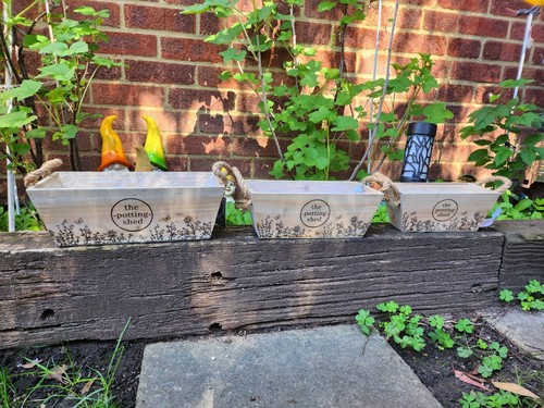 Set Of 3 Window Sill Pot Boxes With Rustic Rope Design Box Pots Wood - Picture 8 of 11