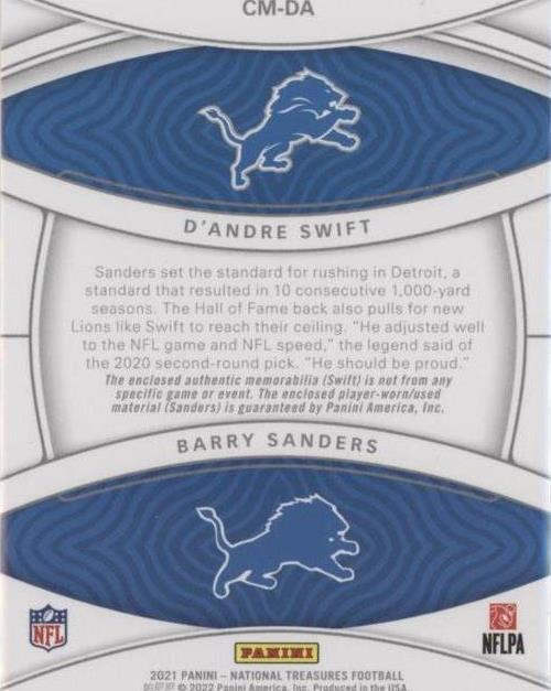 2021 Panini National Treasures Barry Sanders D'Andre Swift #CM-DA
