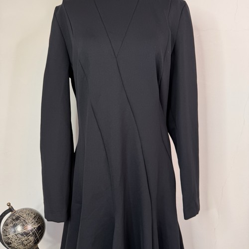 Abito midi Akris Punto linea A nero collo alto moderno nuovo con etichette taglia 12 $1290 - Foto 3 di 12
