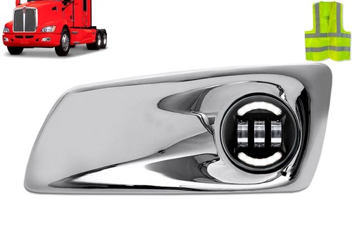 Chrome Plastic Fog Bezel and Black Full LED Fog Light Left Driver Kenworth T660 - Picture 2 of 9