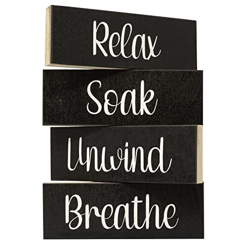 JennyGems Relax Soak Unwind Breathe Bathroom Wood Block Set, Bathroom Decor - Picture 1 of 10