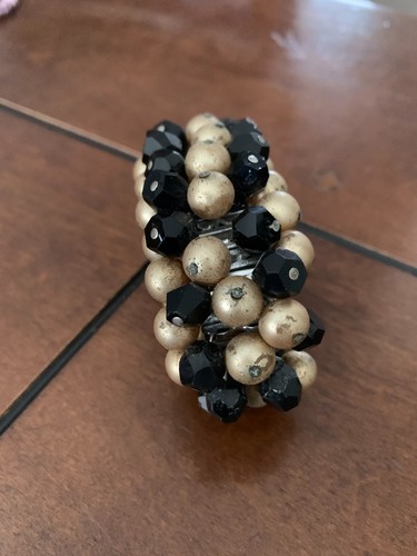 Pulsera Vintage Retro Negra Imitación Estrás/Topo Cuentas - Imagen 4 de 5