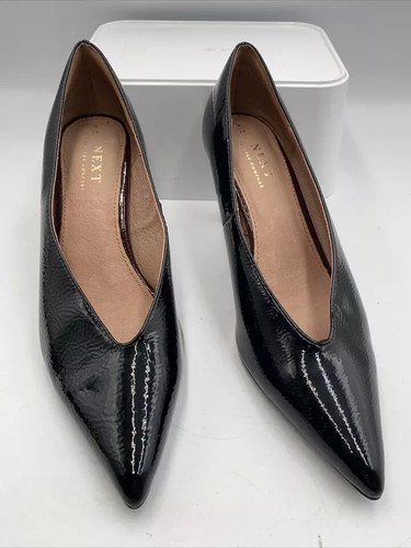Next Forever Comfort Black Patent Pointed Toe Court Heels. Cone Heel. Uk 6. Eu39 - Picture 2 of 15