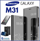 For SAMSUNG GALAXY M31 CLEAR VIEW FLIP CASE SMART BOOK MIRROR LUXURY STAND COVER