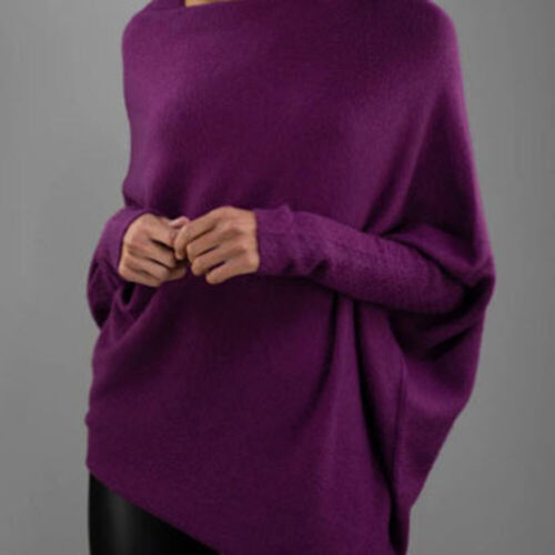 Damen-Strickpullover Fledermauspullover Lange Ärmel Einfarbig Elegant < - Bild 7 von 23