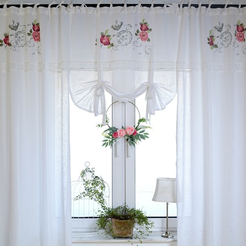 ROSE GARDEN Drapiert 120cm Raff Gardine Raffrollo Landhaus Shabby bestickt Rosen - Bild 10 von 12