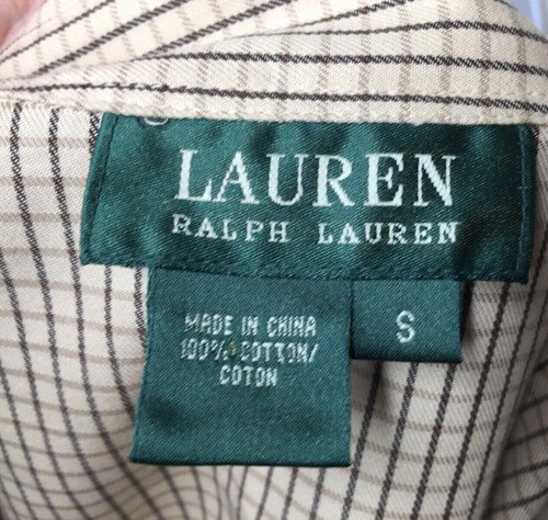 Lauren Ralph Lauren Gr. Small beige kariert L/S Glockenmanschetten tailliert Knopfleiste Hemd