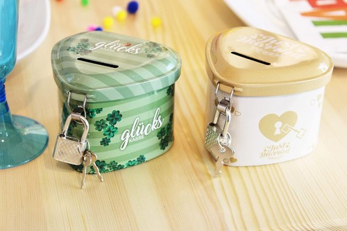 2er Set Geschenkbox Spardose Metall mit Schlüssel für Geldgeschenke Hochzeit - Bild 2 von 7