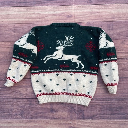 Vintage Eddie Bauer Sweater Medium Chunky Jumping Reindeer Knit 90s Wool Deer - Picture 4 of 6