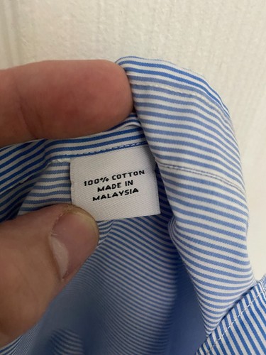 Camisa de algodón a rayas azul blanco y tela adecuada con botones delanteros 14/XS - Imagen 3 de 4