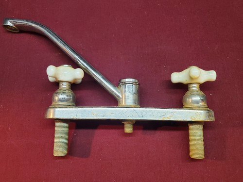 Vtg Farmhouse Style Kitchen Sink Faucet Hot Cold Handles Bottom Mount - Picture 6 of 6