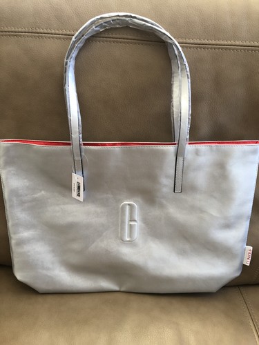 Clinique Macy's Silver Metallic Large Everyday Tote Kosmetiktasche Tragetasche  - Bild 1 von 4