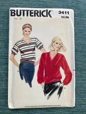 Misses Top Pattern, Sze: 10-12-14, Butterick 3411, UNCUT vintage c1980s