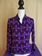 90s Finity Studio purple neo-geo abstract silk print blouse. Size 6