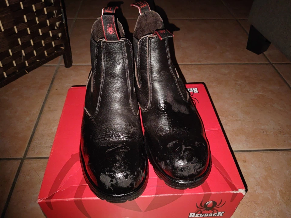 Botas negras Redback UBBK de cuero con puntera de acero elásticas sin cordones talla 12US/11AU Foto 3 de 4