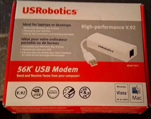 US Robotics 56K USB Controller Dial-Up External Fax Model 5637