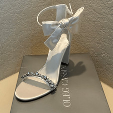 Oleg Cassini 8.5 Melania Bow Rhinestone Heels Ivory Satin Formal Prom Bridal NWT