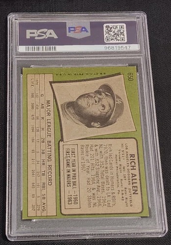 1971 TOPPS #650 RICH ALLEN ROOKIE CARD PSA 5 EX HI # - Picture 2 of 2