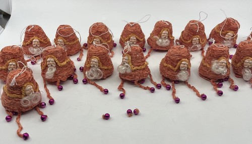 17 Vtg Chenille Bell Clay Face Santa Claus Christmas Ornament Clapper Dangles