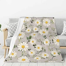 White Daisies Flower Fleece Throw Blanket Ultra Soft Cozy Decorative Flannel ...