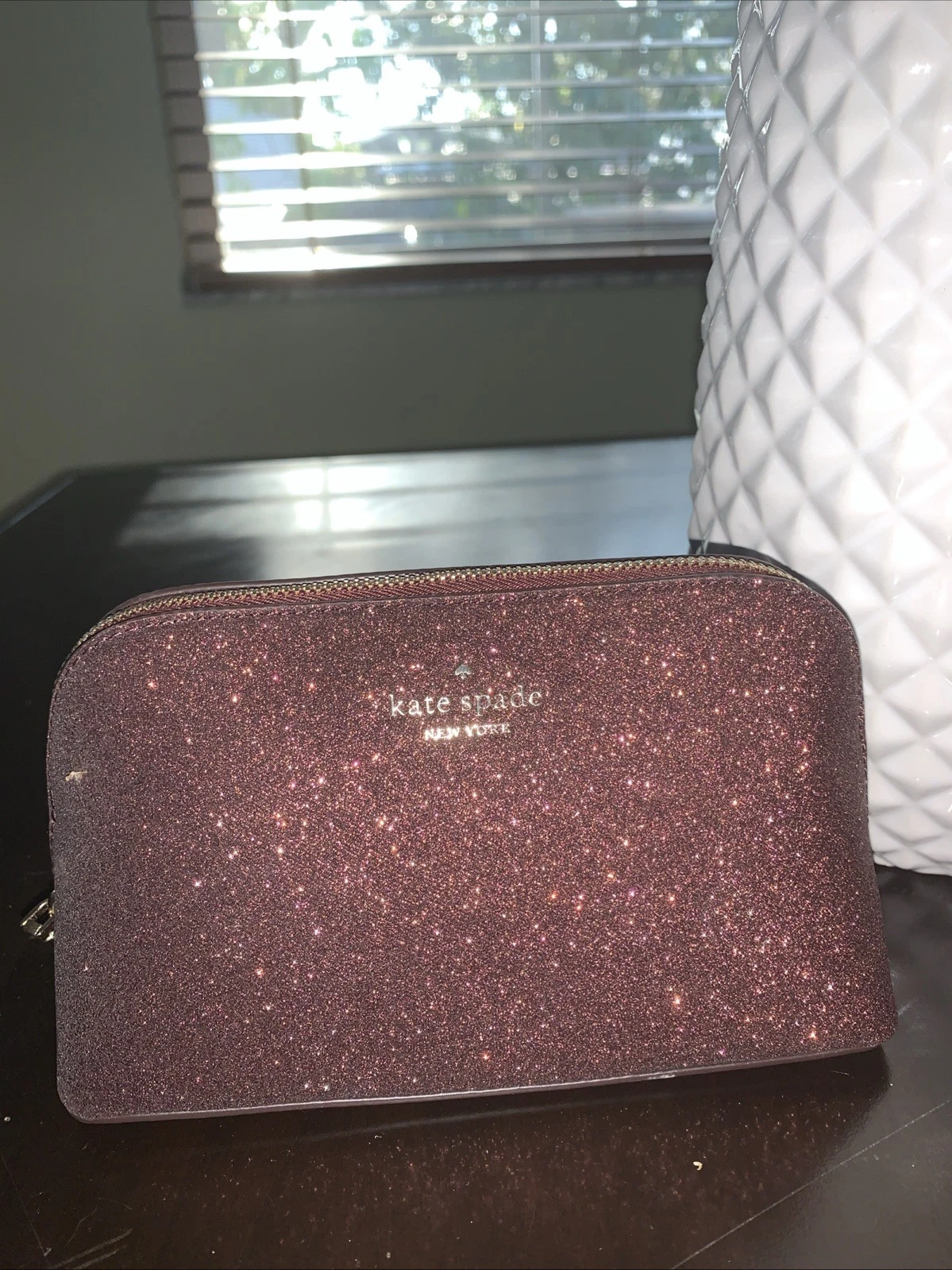 NEW Kate Spade Shimmy Glitter Fabric Small Cosmetic Bag K4709 Deep Nova $69