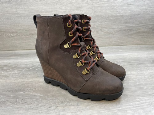Sorel Joan Uptown Women's Bootie Ankle Biker Wedge Boot Casual 8 Brown Shoes - Picture 3 of 11