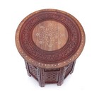 HandCarved Sheesham Wood End Table –21" XL Octagonal Rosewood Brass Floral Inlay