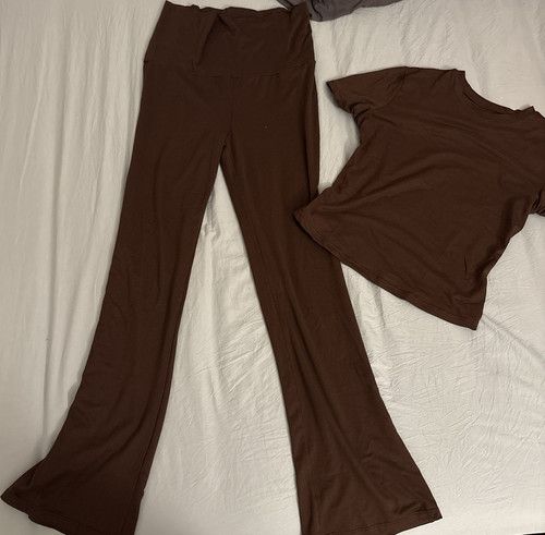 Women’s Brown Solid/Plain Flare Leggings, Regular Size Type, One Size