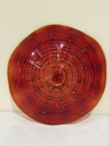 Hand Blown Glass Plate Swirl Murano Style Home Wall Decor Plate Red 17" Diameter - Picture 10 of 21