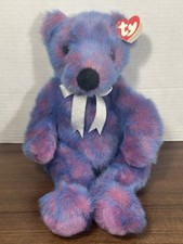 1999 Ty "Purplebeary" Plush Bear W/Silver Bow Approximately 14"