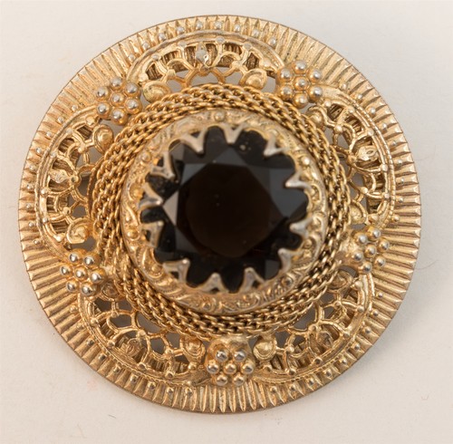 Broche prendedor Hobe de cristal de cuarzo ahumado renacimiento etrusco de colección bisutería - Imagen 3 de 6
