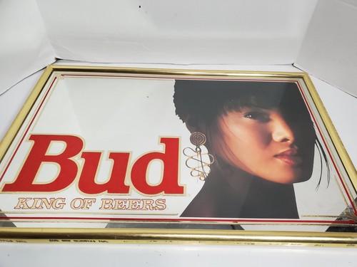 Barra espejo Bud King Of Beers 1991 vintage con marco dorado - mujeres asiáticas - Imagen 5 de 21