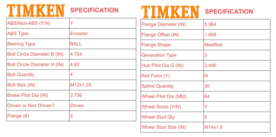 Buje de cojinete de rueda delantera Timken para Acura MDX ZDX 2010-2013 Honda Pilot 2 piezas FL Foto 3 de 4