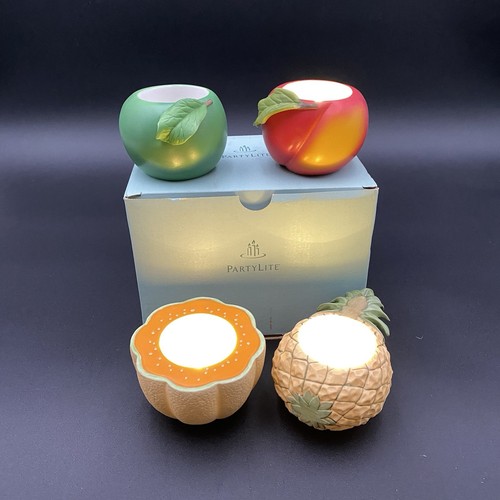 Vintage PartyLite P7149 Fruit Splash Candler Holders Peach Apple Pineapple Melon