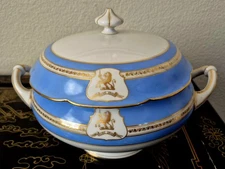 Ginori Impero Blue Turquoise Gold Encrusted 12.5" Soup Tureen And Lid Set Rare!