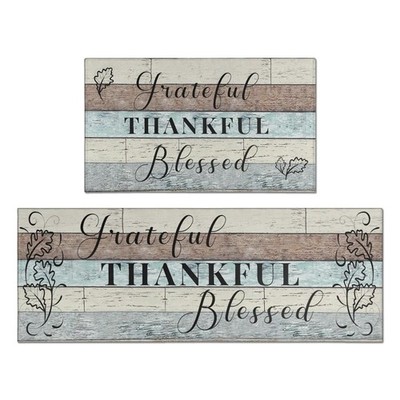 Protikol Grateful Thankful Blessed Kitchen Rugs Set of 2 Non-Slip Kitchen Rug an